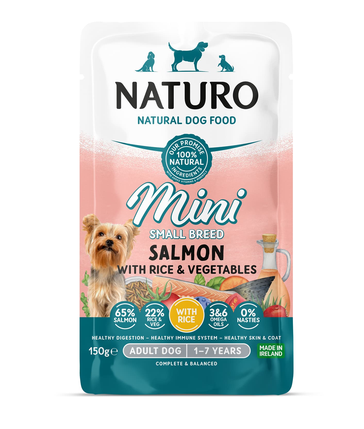 Naturo Mini vreć. 150g losos/riža/povrće 1/8